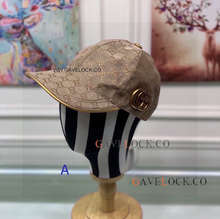 Gucccl Double G Baseball Cap Khaki Canvas Hat